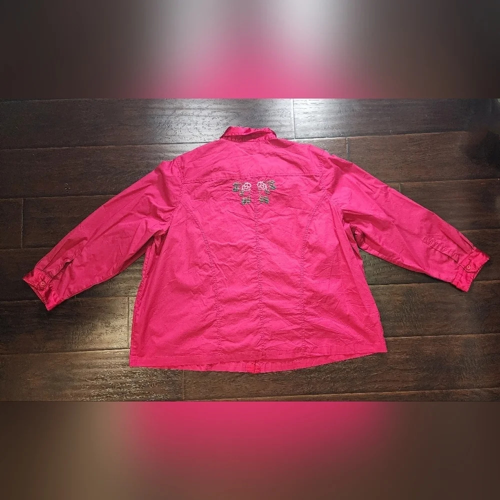 Liz & Me Womens Magenta Embroidered Collared Button Up Blouse - Picture 2 of 11